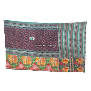 Super Fine Kantha Quilt Vintage Indian Handmade Cotton Blanket Reversible Throw <b>Bedspread</b> Indian Reversible Hand Stitched Heavy - Product Image 4