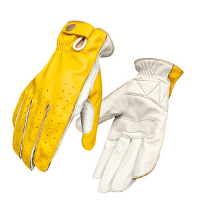 Gants de course en cuir jaune, à doigts entiers, respirants, avec fermeture à bouton, unisexes, pour la conduite en extérieur - Product Image 4