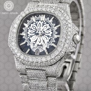 Reloj de Lujo para Hombre Charm, Caja de Acero Inoxidable de 40 mm, Movimiento Mecánico, Fecha Automática, Detalles de Diamantes, Correa de Acero Inoxidable, 10 Bar - Product Image 4