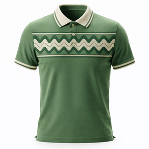 Luxury <b>Men's</b> Anti-Wrinkle Solid Golf for <b>Shirt</b> Vintage <b>70s</b> Style Green Ribbed Knit Polyester/Cotton - Product Image 1