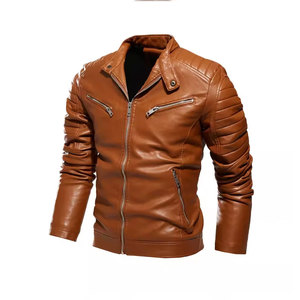 Econex Sports Men's <b>Slim</b> <b>Fit</b> Genuine Leather Windproof Moto <b>Jacket</b> Turn-down Collar Zipper Closure Regular Sleeve Winter Casual - Product Image 3