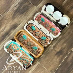 Aryan Exports 2026 Bandeja de Almacenamiento de Cuero Vacuno de Gran Capacidad para Baño, Vajilla, Joyería, Llaves - Soportes Decorativos Hechos a Mano - Product Image 1