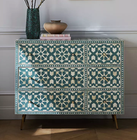 Meilleure qualité incrustation d'os blanc et vert clair 6 tiroirs incrustation d'os commode et commode décoration de salon Made In India