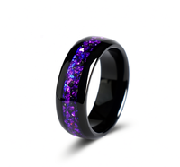 Bague en tungstène noir POYA 8 mm avec incrustation de pierre d'alexandrite violette épaisse pour homme et femme, mariage, fiançailles