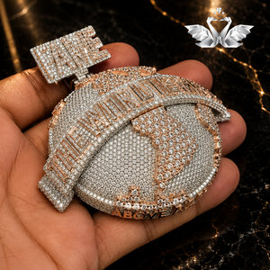 Colgante de Mapa del Mundo Personalizado, Plata de Ley 925, Moissanita VVS, Joyería Hip Hop - Product Image 4