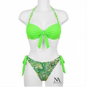 NORTH APPROACH Ensemble de bikini vert pour femme, imprimé cachemire, bas à nouer sur les côtés, maillot de bain extensible deux pièces - Product Image 1