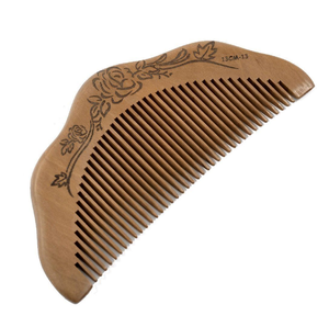Peigne en bois semi-circulaire, profondément sculpté à la main avec des fleurs de cerisier et des branches en pleine floraison, disponible à prix de gros. - Product Image 3