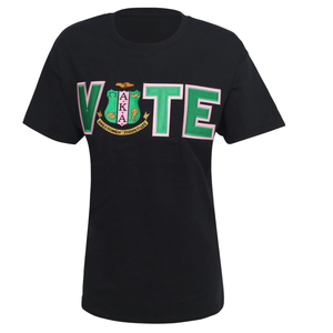 Camiseta de manga corta negra para mujer AKA con bordado de letras, top informal de algodón con ajuste relajado y gráfico para el día a día - Product Image 1