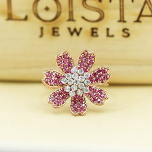 European and American <b>Ring</b> with Retro Style Deep Pink Color Blocked Stone Shimmering lab grown diamond <b>Adjustable</b> <b>Ring</b> in gold - Product Image 2