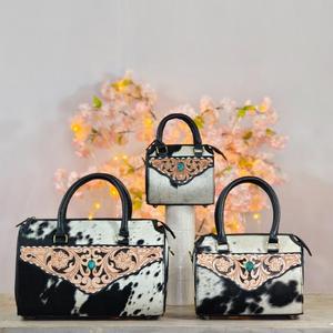 Bolso de Mano de Cuero Vacuno de Lujo con Diseño Floral Repujado y Cierre de Cremallera con Piedra Turquesa, Bolso Duradero para Mujer - Product Image 6