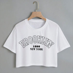 Camisetas Básicas de Manga Corta con Cuello Redondo, Estilo Urbano, Transpirables, Tejidas, 100% Algodón, con Logotipo Serigrafiado, para Mujer - Product Image 5