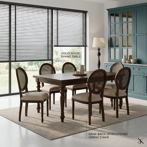 Ensemble de table à manger en bois massif avec chaises rembourrées à dossier canné, design traditionnel pour salle à manger, meubles durables - Product Image 6