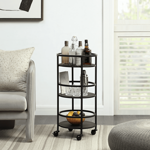 Carrello da Cucina Rotondo a 3 Ripiani, 32 Pollici, in Metallo Nero Pieghevole con Ruote - Product Image 1