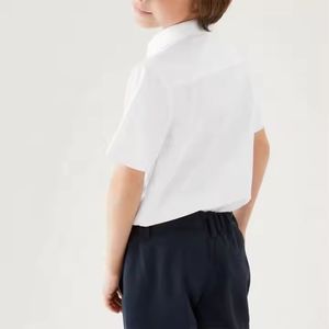 Custom Boys School Uniform White Short Sleeve Shirt <b>Dark</b> Trousers and <b>Blue</b> Striped <b>Tie</b> Student Formal Set - Product Image 2