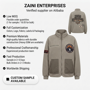 เสื้อแจ็คเก็ตขนแกะสำหรับผู้หญิง 320 GSM ผ้าโพลีเอสเตอร์เชอร์ปาเกรดพรีเมียม สีเทา แต่งแผงผ้าทอแบบตัดกัน ปักลายตามสั่ง รับผลิตแบบ OEM ODM - Product Image 1