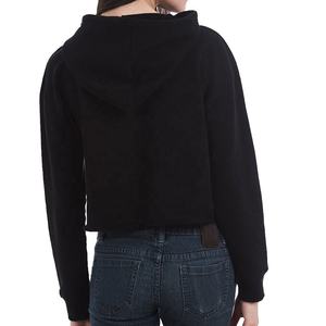 Women <b>Black</b> <b>Cropped</b> Nonwoven Fleece Breathable Hoodie <b>Long</b> <b>Sleeve</b> Casual Pullover Streetwear Front - Product Image 5