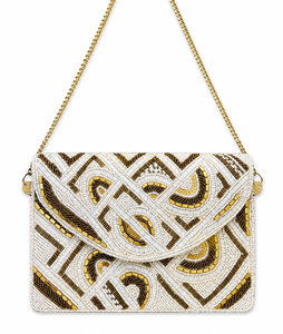 Pochette de soirée de luxe faite main, broderie Art Déco, fermeture éclair, perles de verre, élégante, durable, sac bandoulière géométrique de créateur pour soirée - Product Image 1