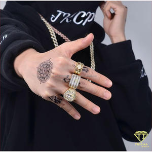 Anillo de Diamante Moissanita Redondo de Varias Capas con Acabado en Oro sobre Plata de Ley 925 para Hombre, Joyería Hip Hop al por Mayor - Product Image 6