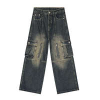 Jeans de mezclilla casuales de pierna ancha para hombre al por mayor con estampado, lavado, precio de fábrica para minoristas de moda