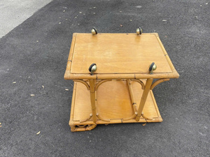 Actual photos from the factory - a two-tiered food serving <b>table</b> <b>with</b> four swivel <b>wheels</b>. - Product Image 4