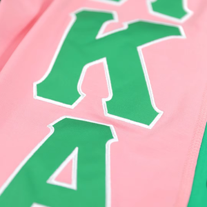 Cárdigan con logo AKA rosa y verde, suéter con botones para hermandad, chaqueta de moda con mangas brillantes, atuendo elegante y moderno para mujer - Product Image 4