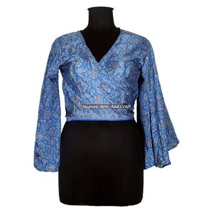 Nouveau Top en Soie Tendance pour Femme, en Soie Recyclée, Style Indien, à Manches Cloche, à Nouer sur le Devant, Style Hippie Rétro, Taille Unique - Product Image 1