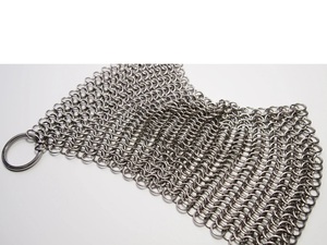 Stainless Steel Chainmail Pot Holder Round Silver Plated Modern Metal Craft Welded Kitchen Accessory - Product Image 5