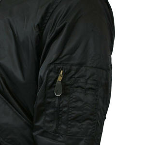 เสื้อแจ็คเก็ตนักบินหนังแท้สีดำสำหรับผู้ชาย คอปกขนแกะ - Product Image 2