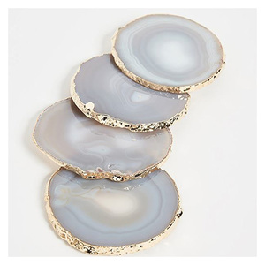 Juego de Posavasos Desechables de Ágata Natural Hechos a Mano de Primera Calidad, Posavasos Decorativos con Borde Dorado Electrochapado para Mesa de Comedor - Product Image 3
