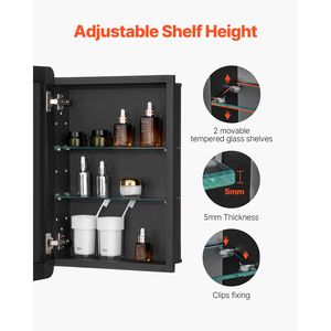 Armadietto per Medicinali 16 X 24 Pollici con Cornice in Alluminio, Specchio da Bagno a 2 Livelli Regolabile, Armadietto a Muro per Vanità da Bagno - Product Image 3