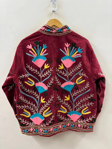 Velvet Women's Hand Embroidered Floral <b>Jacket</b> Mandarin Collar Full <b>Sleeve</b> <b>Short</b> Length Bohemian <b>Jacket</b> - Product Image 2
