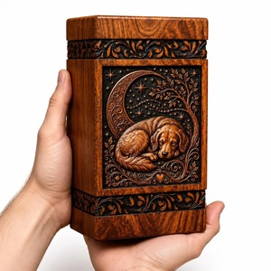 Personalized Wooden Dog Urn Eco-Friendly & Durable American Style <b>Memorial</b> Ashes <b>Box</b> for Pet Cremation 200 Cubic Inch Capacity - Product Image 3