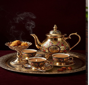 Service à thé doré de style royal avec détails en émail coloré. Parfait pour l'hébergement, disponible à des prix de gros. - Product Image 1