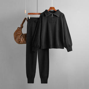 Conjunto de Suéter de Dos Piezas de Punto Casual, Talla Única, Corte Regular, Color Sólido, Ecológico, Moda Europea y Americana - Product Image 5