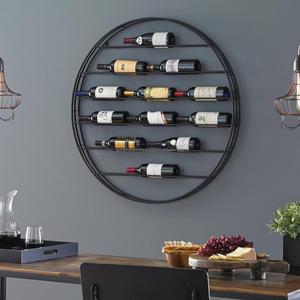 Porte-bouteilles mural rond de luxe en métal noir au design moderne, parfait pour l'exposition élégante de bouteilles de vin - Product Image 2