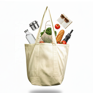 ถุงช้อปปิ้งผ้าฝ้ายพรีเมียมรักษ์โลก พร้อมหูหิ้วแบบแปะ ขอบกว้าง ใช้ซ้ำได้ ย่อยสลายได้ เหมาะสำหรับใส่ของชำ ของใช้ประจำวัน ไปเที่ยวทะเล ใช้ได้ทุกวัน - Product Image 3