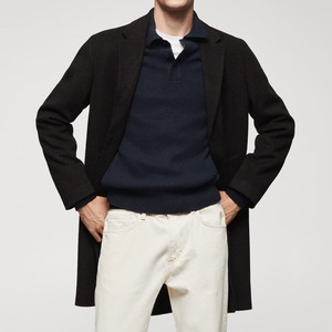Polo en tricot à manches longues bleu marine pour homme, couleur unie, vêtement décontracté, 100% coton, anti-boulochage, coupe classique - Product Image 4