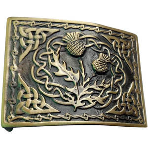 Hebilla de cinturón celta escocesa antigua más vendida con diseño de cardo y remolino de las Tierras Altas, acabado envejecido, de alta calidad - Product Image 1
