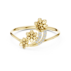 Anillo solitario de oro amarillo macizo de 14k para mujer con diamante de corte redondo minimalista floral en cascada para compromiso, aniversario, boda. - Product Image 1