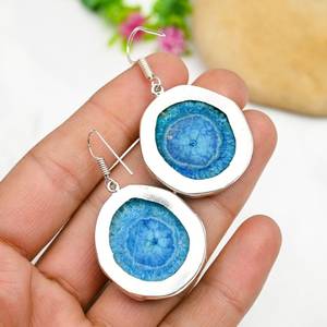 Blue Solar Quartz Druzy Handmade 925 Sterling Silver Drop <b>Dangle</b> <b>Earrings</b> Gemstone Jewelry Gift - Product Image 5