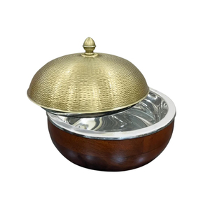 Premium Stainless Steel Hammered Finish Casserole Dish with Wooden Base and Lid Insulated Food Warmer <b>Buffet</b> <b>Server</b> Chafing Dish - Product Image 5