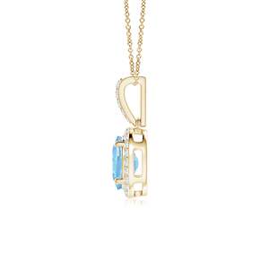 Colgante de Oro de 14K Hecho a Mano con Piedra Preciosa de Aguamarina Natural de Corte Ovalado Estilo Vintage y Halo de Diamantes, Joyería Fina de Alta Calidad - Product Image 3