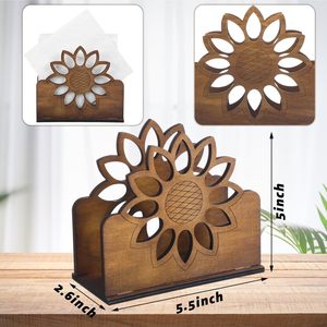 2 Pcs Vintage Wooden Sunflower Napkin Holder & Dispenser with Anti-Slip Bottom for Dining Room Kitchen Table & Countertop Decor - Product Image 4