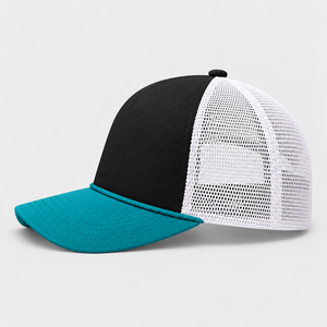 Gorra Trucker de 6 Paneles con Visera Curva, Color Verde Azulado, Detalle de Cuerda en la Visera Curva, Parte Trasera de Malla Blanca, Cierre Ajustable, Logotipo Personalizado, Gorro en Blanco - Product Image 3