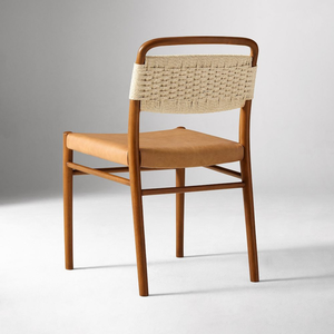 Minimalist Nordic Style Solid Wood Dining <b>Chair</b> with Comfortable Saddle Leather <b>Pad</b> and Woven Back - Product Image 4