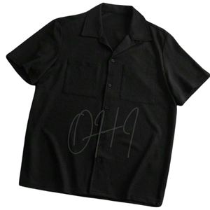 Chemise Homme Premium Noire Texturée à Manches Classiques – Qualité Supérieure, Personnalisable, Décontractée, Boutonnée, Tendance Minimaliste, Mode Estivale - Product Image 1