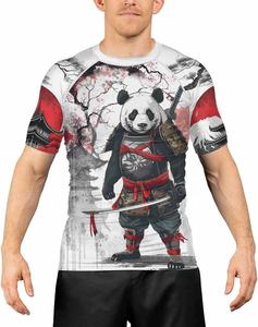 เสื้อแรชการ์ดแขนสั้นลายแพนด้าซามูไรสำหรับผู้ชาย แห้งเร็ว ผลิตจากโพลีเอสเตอร์ พิมพ์ลาย เสื้อกีฬาสำหรับผู้ใหญ่ แบบยูนิเซ็กส์ - Product Image 4