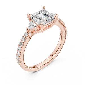 Anillo de Compromiso de Oro Rosa con Diamante de Corte Radiante y Tres Piedras, Anillo de Boda con Pavé para Mujer - Product Image 3