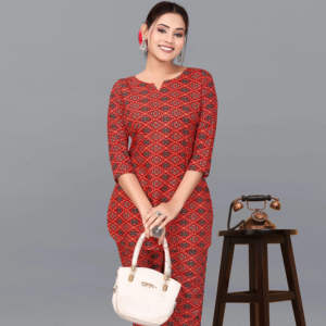 Ensemble coordonné élégant pour femme en poly-rayonne imprimé rouge, tenue décontractée deux pièces à col rond, coupe ample, pantalon et veste pour femme, durable - Product Image 1