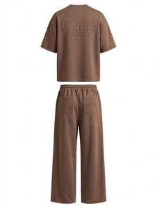 Ensemble de survêtement unisexe ONETEN en coton marron, col rond, manches courtes, coupe ample, longueur intégrale, avec logo, pour l'automne, tenue décontractée - Product Image 1
